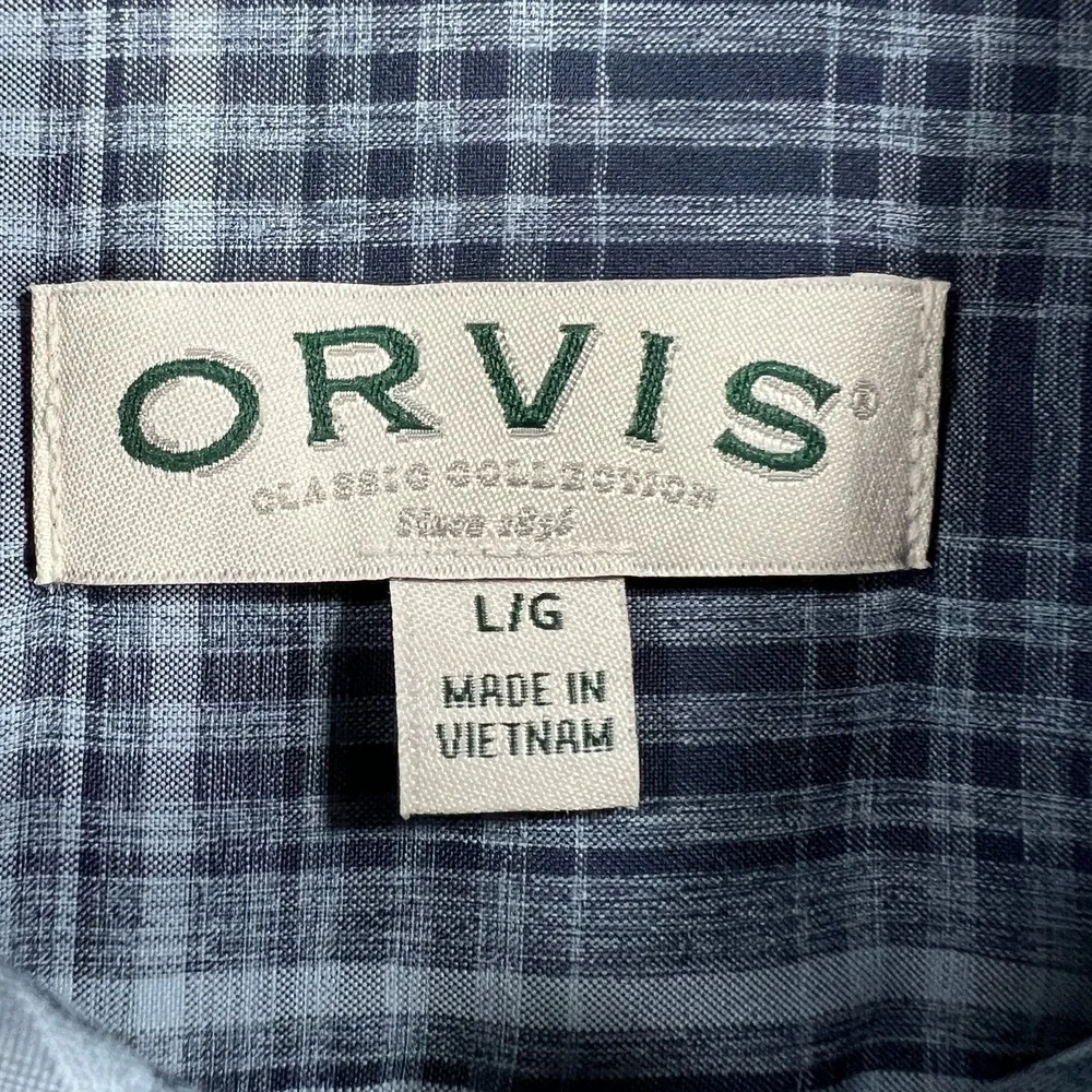 Orvis Shirt Mens Large Blue Plaid Short Sleeve Button Up‎ Performance Outdoor